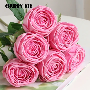 12buc! real atinge Simțit hidratare floare trandafir singur cap masă de nuntă decorative a crescut artificial latex rose en-gros