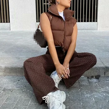 Parka 2022 Moda Fără Mâneci Femeile Scurt Vesta Y2k Casual Streetwear Fermoar Doamna Uza Cald De Înaltă Calitate Din Bumbac Vesta Y2k