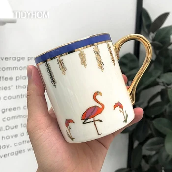 Clasic flamingo cana ceramica mâner de aur cana ceașcă de cafea simplă casa moderna de cafea cu lapte ceai de fructe cana de apa cadou intre prieteni