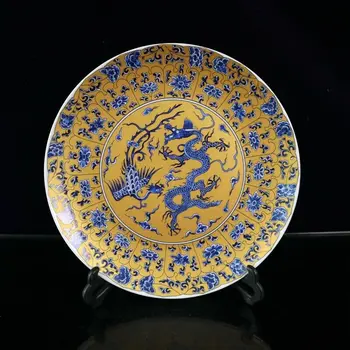 antic China Dinastiei Song Teren de Aur alb și Albastru Dragon și Phoenix placa