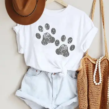 2021 Femei Labă De Câine Animal De Imprimare Drăguț Plaja De Desene Animate De Vară Doamna Print Tee Elegant T De Sus Tricouri Haine De T-Shirt