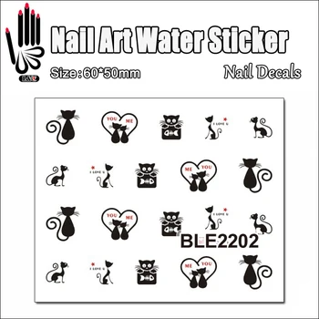 1 Foaie de Nail Art Decal BLE2202 Pisică Neagră Minunat desen Animat de Arta Unghiilor Transfer de Apă Autocolant Decal Autocolant Pentru Nail Wraps