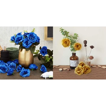 Flori artificiale de Mătase Floare Trandafir Capete,100buc Pentru Pălărie Haine Album Decorare, Decorare Nunta (Dark Blue&Gold)
