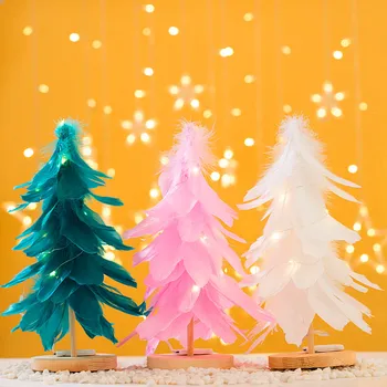 Mini Pom de Crăciun Decorare Lumina de Noapte 30cm Pana Roz Fereastra Layout Desktop Ornamente, Decoratiuni de Craciun Lămpi cu LED-uri