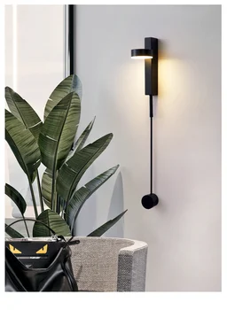 LED-uri Buton Switc Lampă de Perete Modern, Minimalist Interior 9W Lumina de Perete Montate pe Suprafață Patului Tranșee Negru Aur Culoar de Iluminat