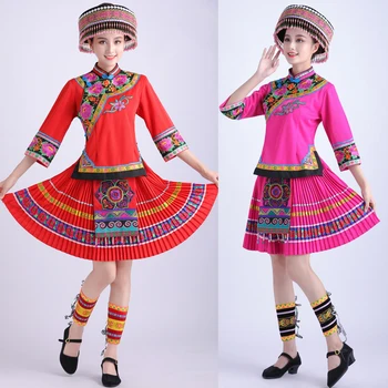 De sex feminin Miao Costume etnice flori brodate Haine de performanță etapă de uzură pentru cântăreți Hmong dansuri populare rochie