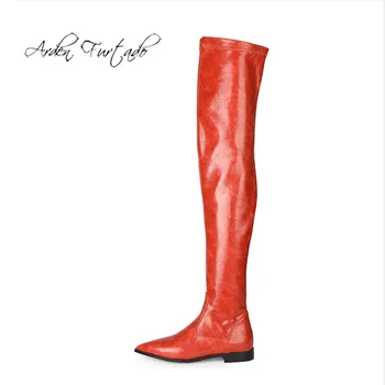 Arden Furtado Moda Pantofi pentru Femei de Iarnă a Subliniat Toe flats cu Fermoar Elegant Doamnelor gri Peste genunchi Cizme Cizme Femei 35-45