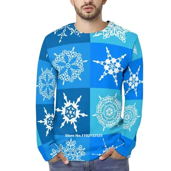 Albastru Fulgi De Zăpadă Barbati Maneca Lunga Tricou De Imprimare Zapada Model De Moda Usoare Streetwear Topuri Tricouri