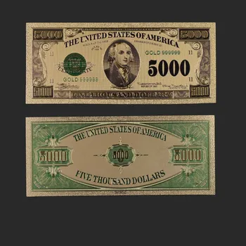 Original Replica Aur de 24K Bancnote Colorate statele UNITE ale americii Aur de Suveniruri Fals bancnotă Falsă De 5000 Bani Facturile de Dolari