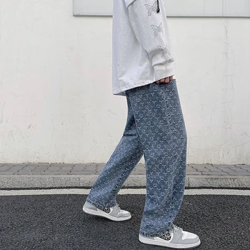 Blugi Pantaloni pentru Bărbați 2022 Toamna de Moda High Street Jacquard Blugi Barbati Vrac Direct din Hong Kong Stil de Pantaloni Largi Picior