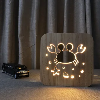 Lemn de Crab Noapte Lampa 3D LED Lumini de Noapte pentru Copii Decorare Dormitor Alb Cald Unic Crab Lumina Petrecere de Aniversare Cadou