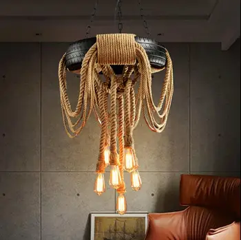 Retro industriale de cânepă frânghie anvelope Pandantiv lumina Pentru Camera de zi restaurant Lanț Agățat lampă Pentru bar magazin de îmbrăcăminte