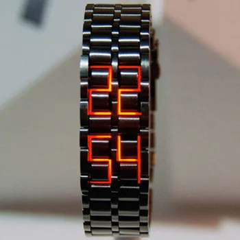 Moda Negru Full Metal Digital Lava Încheietura Ceas Barbati Red/Blue LED Display Ceasuri bărbătești Cadouri pentru bărbați Băiat Sport Creative Ceas