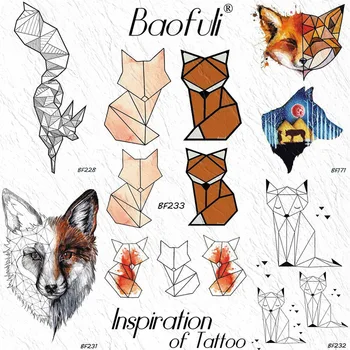 BAOFULI Drăguț Fox Geometrice Colorate Tatuaj Temporar Autocolant pentru Copii Pentru Copii Body Art Brațul Impermeabil Tatuaje Femei Tatuaj Fals