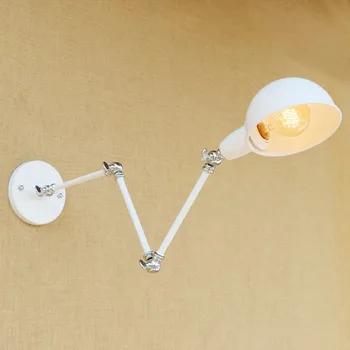 Loft Frec Perete Alb Lumina LED-uri Retro Vintage Industriale brațul lung Perete de iluminat Corpuri de iluminat cu Unghi Reglabil Fier de Tranșee