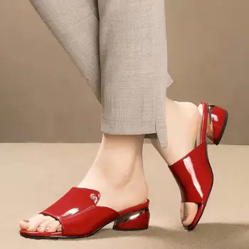 Vara Femei Pantofi Papuci De Moda Casual Moale De Brevete Din Piele Joase Sandale Cu Toc Sexy Deget De La Picior Deschis Petrecere Tocuri Inalte Zapatos Mujer