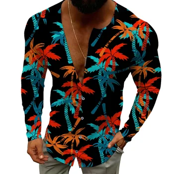 Plaja tricou barbati frunze de imprimare cu mâneci lungi singur pieptul cardigan