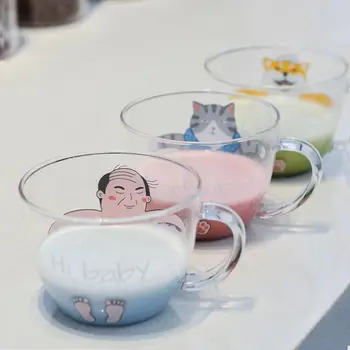 Primăvară fierbinte de Lapte Pahar de Desene animate de Imprimare Transparente Sticla de Apa cu Drăguț Ocupe de Familie, au Copii Japonezi Bea Lapte Cupe