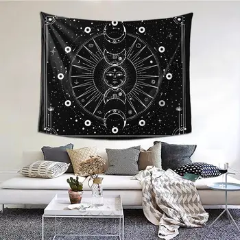 Mandala Soare, Luna Fază Tapiserie de pe Perete Imprimate Poliester Tapiserii Vrăjitorie Yoga Mat Boho Decor de Perete 95x73cm