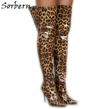 Sorbern Largă Coapsei Se Potrivesc Leopard Cizme Femei Tocuri Cui Cu Toc Înalt A Subliniat Toe Personalizate Extrem De Lungă Și Îngustă Picioare Non Alunecare Pantofi De Lucru