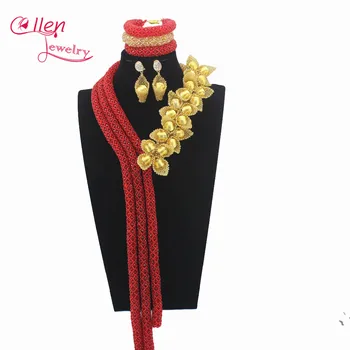 Roșu de lux din Africa margele seturi de bijuterii india nigerian nunta margele colier dubai cu margele accesorii bijuterii set E1080