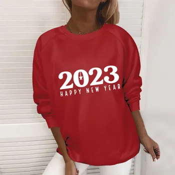 Revelion Tinute Femei Fericite 2023 Topuri Pentru Femei De Anul Nou Imprimare Tricou Maneca Lunga Bluza Active Hanorace Femei