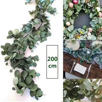 2M Artificial Verde Eucalipt Ghirlanda de Frunze de Viță de vie Fals Viță-de-vie RattanPlants Ivy Coroană de flori Decor de Perete Decor de Nunta