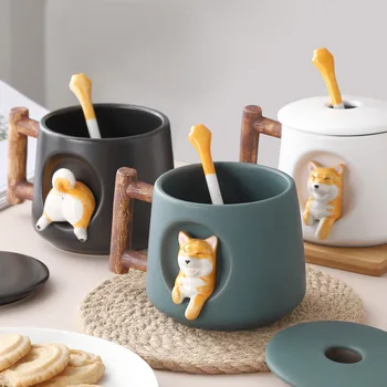 Creative ceramice personalitate frumoasă cană cu lingură de familie cuplu cafea cana de apa Chai câine Cana Cadou