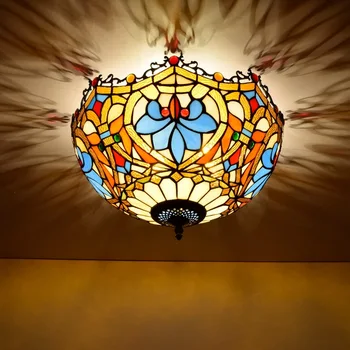 40cm Stil European Minunate Margele Vintage Tiffany Sticlă Colorată Restaurant Dormitor Culoar Baie de Sticlă Lampă de Plafon
