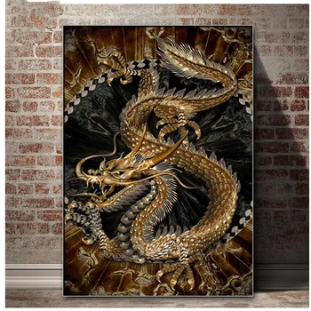 Noul diamant broderie Chineză dragon de aur arta de perete 5D DIY full diamond pictura pătrat rotund burghiu 3d stras mozaic