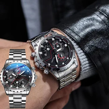 Moda Ceas Sport Om Brand de Lux Ceasuri de mana Pentru Barbati din Oțel Inoxidabil Cadran Mare Calendar Impermeabil Bărbați Cuarț Ceasuri