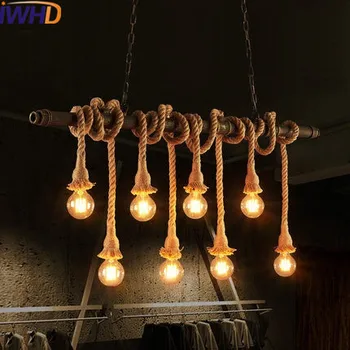 IWHD Vintage Industriale Lampă de Agățat Mansardă în Stil Retro Fier Conducte de Apă de Lumina Lampi Bucatarie Cânepă Frânghie Luminaier Suspendu