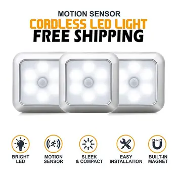 Piața LED Senzor de Mișcare Noapte Lămpi cu Inducție în Cadrul Cabinetului de Lumină Dulap Lampă Alimentat de la Baterie pentru scari bucătărie dormitor
