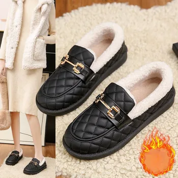 Casual negru pantofi pentru femei cu catifea mocasini Toamna și iarna cald pantofi pentru femei pantofi de bumbac moale, talpa moale suprafață