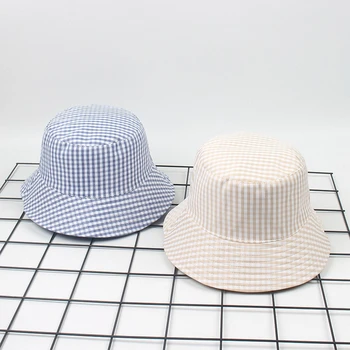 Noua Versiunea Coreeană Carouri Simplu Găleată Pălărie Reversibile Unisex Moda Pălărie Pescar Bob Capace Femei Bărbați Panama Pălărie De Soare De Vară Capac