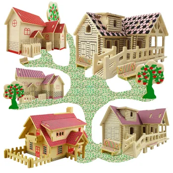 DIY 3D Puzzle din lemn Puzzle jucărie pentru Copii Copil de învățare Timpurie Constructii case model cadou Pentru Copii Brinquedo educație channel Case