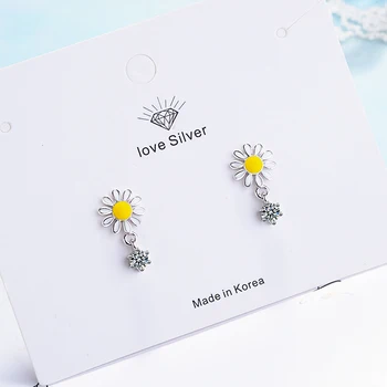 Argint 925 Dulce Floare Cercei Stud Pentru Loma Epoxidice Floarea Soarelui Zircon Cercei Oorbellen S-E759
