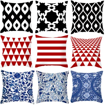 Simplu, Negru, Alb, Roșu Geometrie Pernă Caz Moderne Nordic Perne Decorative Caz Living Canapea, Canapea Perne